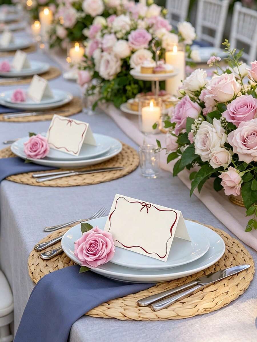 20 chiếc thẻ ghi tên viền răng cưa nơ đỏ, thẻ trống dùng để trang trí bàn tiệc cưới, đồ dùng trang trí tiệc cưới, sinh nhật và các sự kiện. - nhiều màu - Xem 1