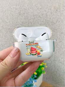 1pc Cartoon Watermelon Design Transparent TPU Bluetooth Earphone Case, Protective Cover Anti-Fall Wear-Resistant Compatible With New Pro 3/4, Pro/Pro 2/3/2/1 - Multicolor - View 1