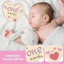Discos de hitos mensuales del bebé "Hola mundo" 7 piezas con formas de corazón Placas de madera que incluyen 12 meses y tarjeta de identidad Seguimiento del crecimiento del recién nacido para accesorios de fotos Regalo para baby shower Recuerdo de baby shower - Multicolor - Ver 4