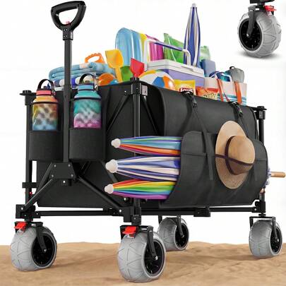 DEVOKO Faltbarer Transportwagen 200L, 200kg Tragkraft, 360° All-Terrain-Räder mit Bremsen, 600D Oxford Stoff, Teleskopgriff, Klappbarer Campingwagen