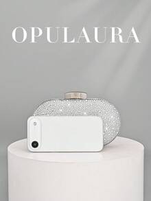 Bolso de mano tipo clutch de lujo con cristales brillantes para mujer de OpulAura, bolso de noche con diamantes brillantes para ocasiones formales, bolso de fiesta/boda/gala de moda con cadena - Plateado - Ver 4