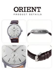 Orient Đồng hồ cơ tự động nam, mặt số bạc hiển thị giây nhỏ, chữ số Ả Rập màu trắng, dây da màu nâu, hiển thị ngày, tự động lên dây, đồng hồ đeo tay thời trang cổ điển, quà tặng Ngày của Cha, quà du lịch, quà sinh nhật cho bố, chồng, bạn bè, phụ kiện hàng ngày. - Bạc - Xem 6