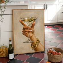 1pc Canvas Wall Art, Framed Wall Painting, Fashionable Martini Glass Poster, Charming Wall Art, Hand-Held Cocktail, Bar Decor, Modern Champagne Pattern, Suitable For Kitchen Or Lounge, Room Decor, Modern Home Decor, Fashionable Decor, Dorm Decor, Collegiate Art, Living Room Decor, Kitchen Decor, Dining Room Decor - Multicolor - View 11