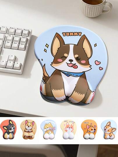 Cute Corgi Ergonomic Mouse Pad With Wrist Rest, Soft Memory Foam Support, Non-Slip Base For Office & Gaming