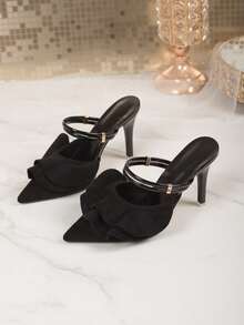 Elegant Ruffle Pointed Toe High Heels, Summer - Black - View 5