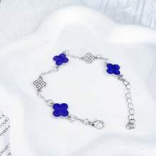 1pc Cherry Blossom -Leaf Clover Bracelet, Luxury Zirconia Sparkling Elegant Lady Style Accessory - Multicolor - View 8