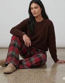 Kickoff Women's Flare Pants With Checkered Print, Side Pockets, And Wide Leg - 紅色 - 查看 3