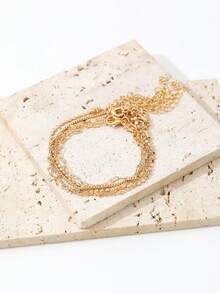Set Gelang Rantai Minimalis Punk 5 Buah, Cocok untuk Pemakaian Sehari-hari Wanita (Rantai Dipotong Sesuai Panjang, Bukan Berdasarkan Jumlah Manik) - Emas - View 4