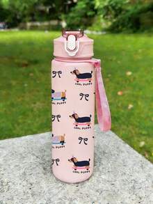 1件 800ml/27oz 卡通純色運動水壺，可愛臘腸狗圖案，防漏、便攜、耐摔，附彈蓋，適合健身、慢跑、返校、聖誕節、萬聖節，送給她的禮物、生日禮物，戶外運動便攜中性款，杯子、派對杯、其他派對餐具、飲具套裝、咖啡杯、平底杯、水壺、保溫瓶、附蓋與吸管杯 - 彩色 - 查看 6