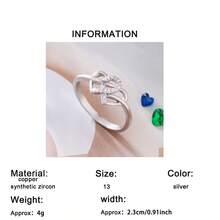 1 chiếc nhẫn hình trái tim thanh lịch, lãng mạn, đính đá Cubic Zirconia, kiểu dáng thời trang, đa năng, phù hợp cho phụ nữ đeo hàng ngày, kỷ niệm, dự tiệc, họp mặt và các dịp đặc biệt. - Bạc - Xem 7