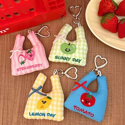 1 chiếc Squishy (Tên tiếng Anh: Móc khóa túi mua sắm mini dễ thương thêu hình trái cây, họa tiết dâu tây, táo, chanh, cà chua Kawaii, vải kẻ sọc, móc khóa hình trái tim đáng yêu cho ba lô, ví, phụ kiện thời trang phong cách Ins, mặt dây chuyền dành cho bé gái, thiếu niên, học sinh, bạn bè, quà sinh nhật)