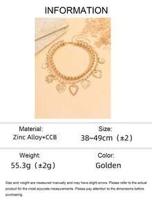 2pcs Gold CCB Large Beaded Hollow Heart Alloy Pendant Necklace Set, Fashionable Luxury Necklace Suit For Women, Suitable For Party, Formal Dinner, Outing - Gold - View 5