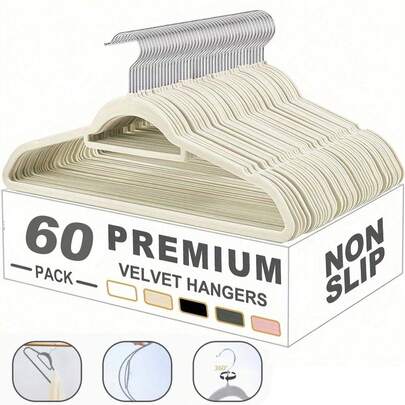 100/60/20/10/5/1 Pcs Set Non-Slip Velvet Hangers | Easy Wardrobe Organization, Space-Saving Solution | Durable Stylish Plastic Clothes Hangers, Suitable For Bedroom, Bathroom, Office, Dorm And Home Storage | Ideal Choice For Holiday Season, Valentine's Day, Mother's Day, New Year And Anniversary | Maximize Your Closet Space With Elegant And Practical Storage Solutions