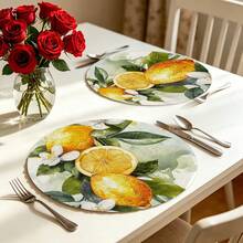 A Circular Featuring Fresh Lemon, Green Leaves, And Water Droplets, Suitable For Use In Spring, Summer, Autumn, And Winter. It Adopts A Multi-Color Pattern Design And Is Woven From 100% Polyester Fiber - Multicolor - View 10