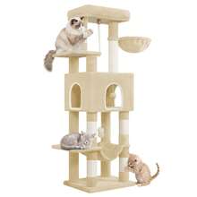 HEXCELEN 162CM Cat Tree For Indoor Cats, Cat Tower With Large Hiding Cave, Scratching Post With Large Platforms, Multi-Level Cats Activity Center, Sisal Rope, Hammock - Beige - View 7