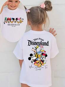 Disney Retro Disneyland Squad Summer Graphic Tee, Perfect For Cute Girls. Teen Girl Gift,Comfortable And Breathable Children's Short-Sleeved T-Shirt. 180g Pure Cotton Children's Clothes,Suitable For Both Boys And Girls.Suitable For Daily Wear, Vacations, Outdoor Activities, And As A Children's Gift. - 白色 - 查看 2