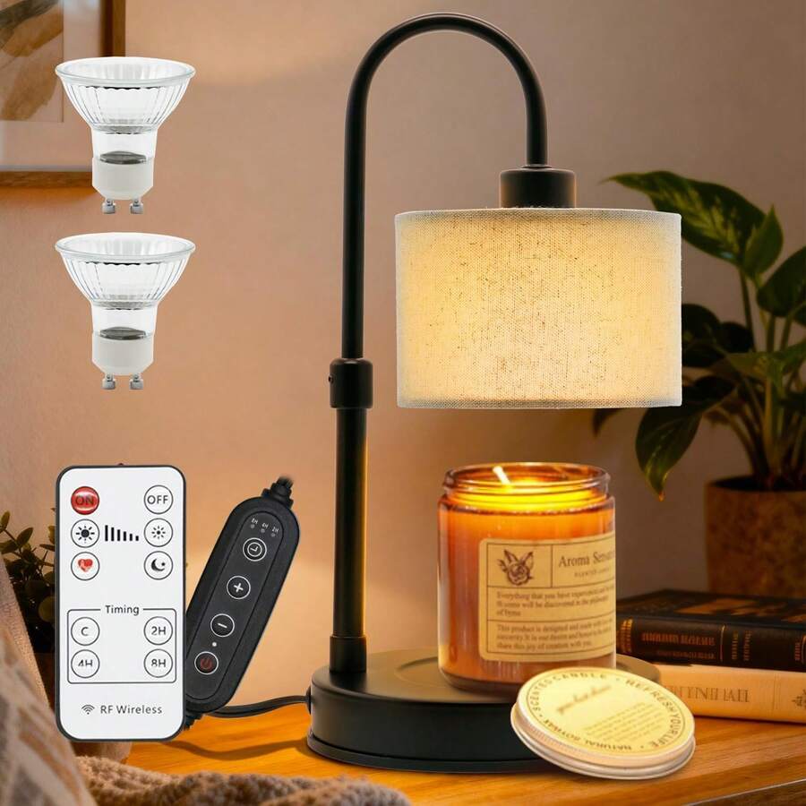 Candle Warmer Lamp With Remote Control & Timer, Dimmable Electric Wax Melt Lamp For Home Fragrance, Includes 2 Bulbs, Housewarming Birthday Gifts For Women, Bedroom Living Room Decor - Timed dimming - View 1
