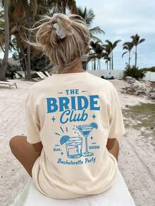 Áo thun cỡ lớn in hình The Bride Club dành cho tiệc độc thân, dáng rộng, cổ tròn, tay ngắn, phong cách thường ngày mùa hè. - Màu be - Xem 4