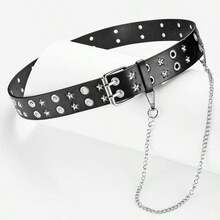1 pieza Cinturón de estilo punk con hebilla de estrella y remaches, estilo callejero Y2k, unisex, hip hop, rock, ideal para usar con jeans, adecuado para uso diario, ocio, fiesta, citas - Regalo ideal para Halloween y Navidad - P0080B - Ver 6