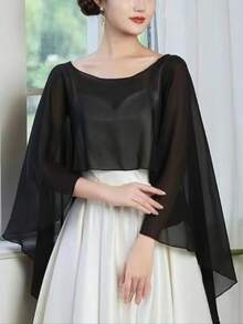 1 chiếc khăn choàng dệt kim nhuộm loang màu trắng đen thanh lịch, chất liệu chiffon, polyester thoáng khí, phụ kiện thời trang cho váy dạ hội. - Nhiều màu - Xem 11