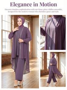 Solessence Conjunto de 3 piezas de chaqueta, top y pantalones de unicolor casual para mujer, primavera - Morado - Ver 9