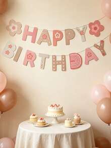 1set Foral Theme Happy Birthday Banner,Flower Birthday Party Decor Pull Flag,Birthday Party Backdrop Decor Banner,Flower Birthday Hanging Ornaments,Home Decor,Birthday Wall Decor,Foral Birthday Decor,Birthday Party Supplies,Birthday Gift - Flowers - View 2