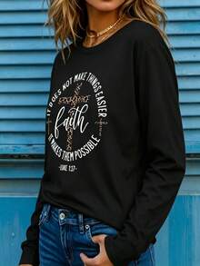Women I Sought Lord Religious Long Sleeve Tee, Bold Inspirational Verse Print Soft Breathable Casual Faith Top Ideal Christian Gift Daily Wear - 黑色3 - 查看 4