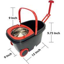 Easy Spin Dry Floor Mop Stainless Steel Bucket With Wheels Cleaning System Hands Free Adjustable Mop With 3 Extra Refills Mop Washable Head Microfiber - 紅/黑 - 查看 3