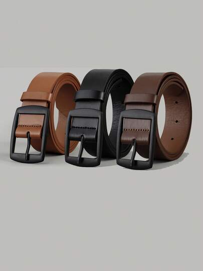3pcs Electroplated Buckle Versatile Decorative Fashion Men's Belt Set