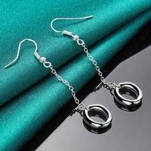 Bông tai tròn trơn mạ bạc 925 dành cho nữ, trang sức thời trang cưới, đính hôn, quyến rũ. - Bạc - Xem 3