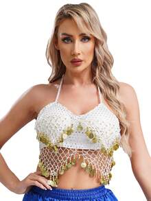 Bộ trang phục múa bụng đính sequin dành cho người lớn, áo voan đính sequin (có mút ngực, không thể tháo rời) và quần dành cho nữ, bộ trang phục công chúa Ả Rập dành cho múa phương Đông cho nữ. - Nhiều màu - Xem 11