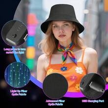 Multicolor LED Fiber Bucket Hat - Cyberpunk Glow-In-Dark Cap For Techno Parties Night Glow Outdoor Cap For Concerts/Camping - Hitam - View 6
