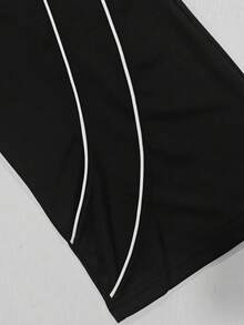 Men's Contrast Side Stripe Sweatpants, Black Loose Straight Casual Joggers, Street Sports Pants - Black - View 7