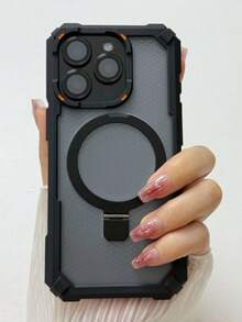 Funda de teléfono con soporte magnético de metal resistente a golpes y duradera, compatible con iPhone 17 Pro Max, 17 Pro, 16 Pro Max, 15, 14 Pro Max, 13, con protección de cámara y armadura - Negro - Ver 3