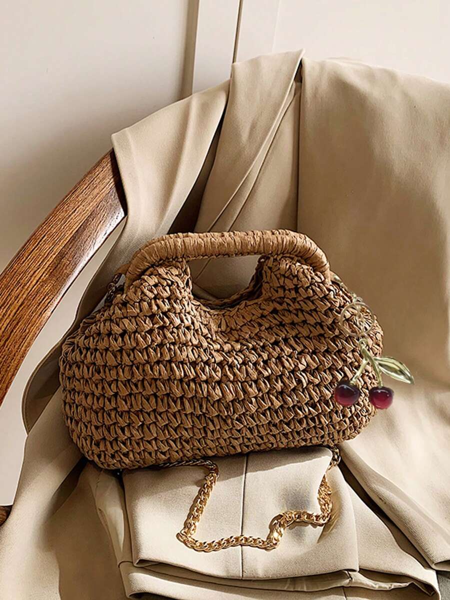 轻便拉菲草单肩包，适合海滩、旅行和日常使用