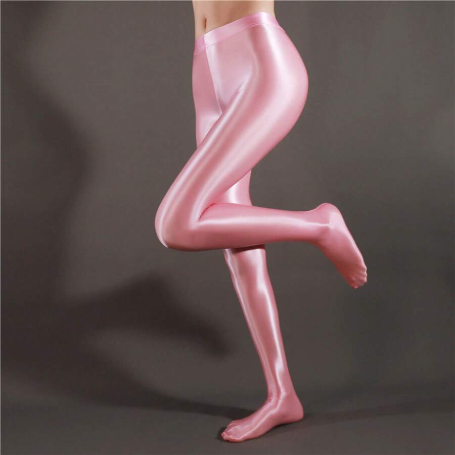 High Waist Sheer Opaque Glossy Yoga Dance Leggings Plus Size 7050 Seamless Footed Tights For Women - 淺粉色 - 查看 1