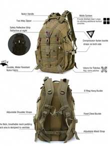 Large Capacity Tactical Backpack With Molle System, Hiking Backpack, Adventure Backpack With Laptop Compartment, Durable And Sturdy - Black - View 7