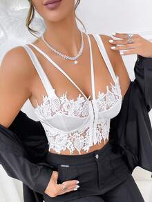 Top ajustado sin mangas con panel de encaje - Una opción ideal para el atuendo de novia - Blanco - Ver 4