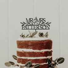 1pc Customized Wedding Cake Topper, Vintage Gold Wedding Cake Decor, Wedding Floral Cake Decor, Mr & Mrs Cake Topper, Personalized Cake Decor, Anniversary Cake Decor, Customized Vintage Wedding Mr & Mrs Cake Topper With Waterproof - F-mr. & Mrs. Wedding Cake Holder Label - View 4