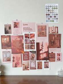 20 buah Kartu Hiasan Dinding Pola Pemandangan Untuk Kamar Tidur - Dusty Pink - View 3