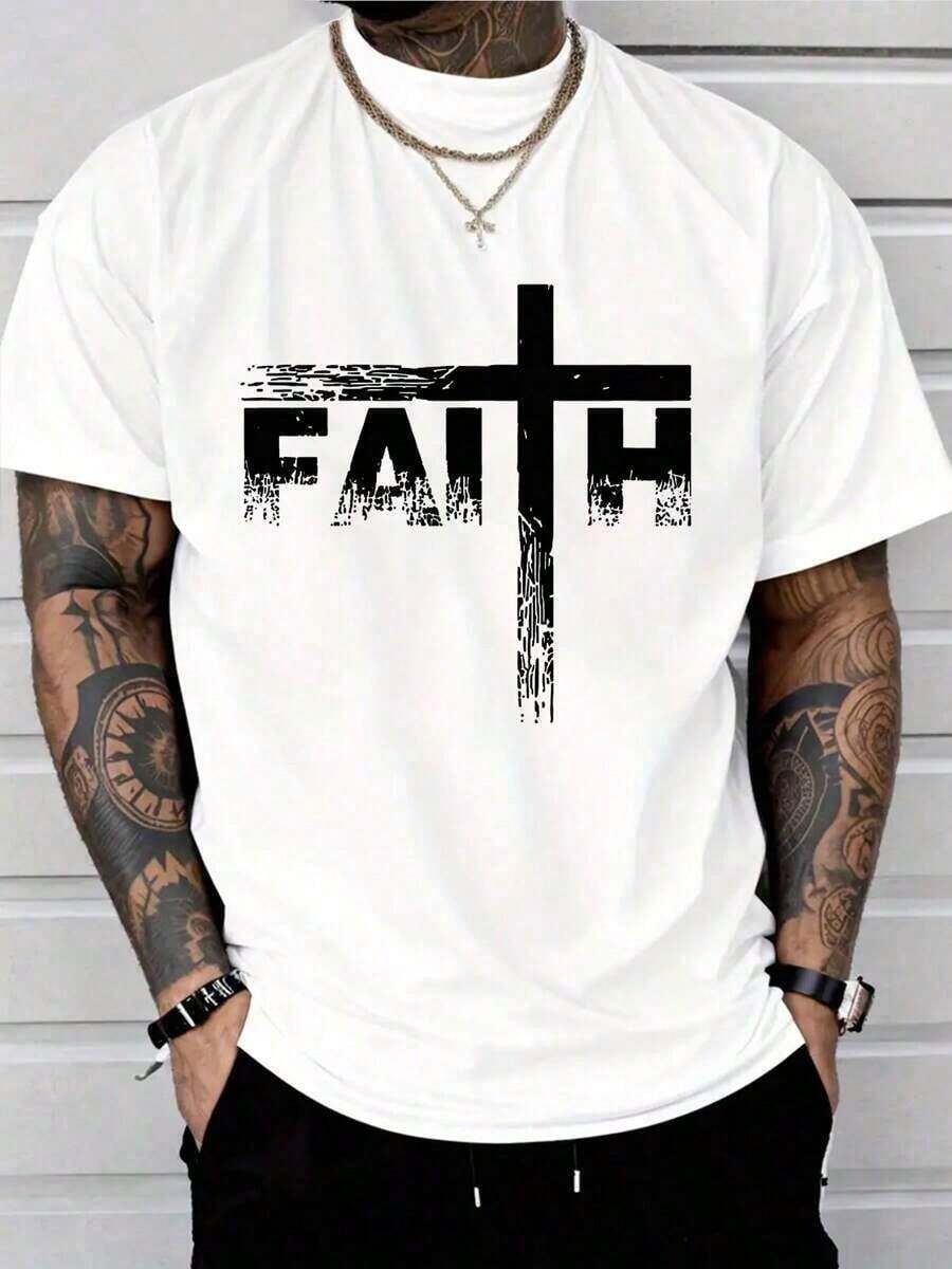 PAYEAH Christian T-Shirt - Faith And Cross T-Shirt - 100% Heavy Cotton T-Shirt 2025 For Men - White - View 1