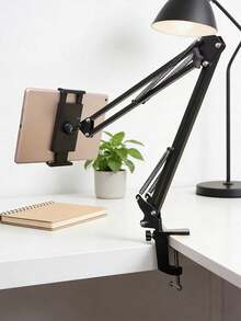Soporte plegable y giratorio de 360 grados de metal para teléfono/tableta, estilo de abrazadera de escritorio para transmisión en vivo y fotografía - Negro - Ver 9