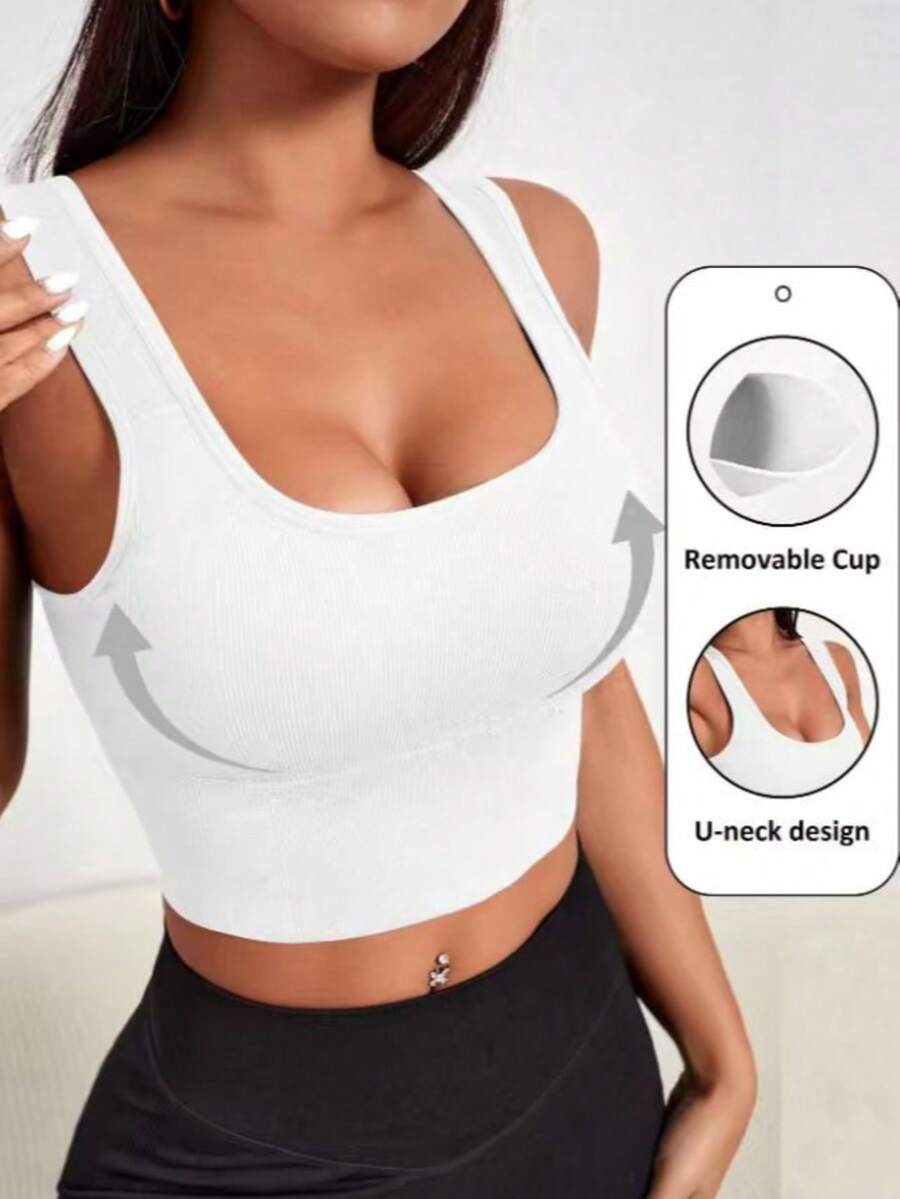 Áo ngực thể thao nữ dây bản rộng có gân, áo tank top tập gym, yoga, chống sốc, chịu lực cao, mặc thường ngày. - trắng - Xem 1