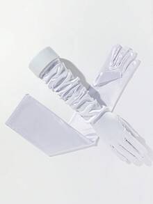 1 Pair Satin Evening Gloves,Festival,Camping - White-14623 - View 4