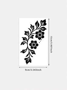 1pc Washable Black Henna Floral Vine Temporary Tattoo, Waterproof Long-Lasting Hand Back Fake Tattoo Sticker, Can Last 2-3 Days - 黑色 - 查看 5