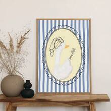 1/2 piezas Pintura en lienzo de arte de pared de baño con pato lindo, póster de ganso a rayas azul y blanco bañándose y cepillándose los dientes, artículo decorativo para el baño de los niños, regalo para damas, sin marco - patrón - Ver 4