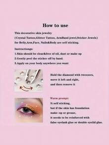 1pc Y2K Sexy Body Jewelry Stickers, Including Lip Stud Stickers, Fake Nose Rings, Eyebrow Stud Stickers, Lip Rings And Eyebrow Stickers, Rhinestone Face Decorations For Parties And Music Festivals, Temporary Tattoo Body Art Stickers Without Piercing, Eye Makeup Accessories - Multicolor - View 7