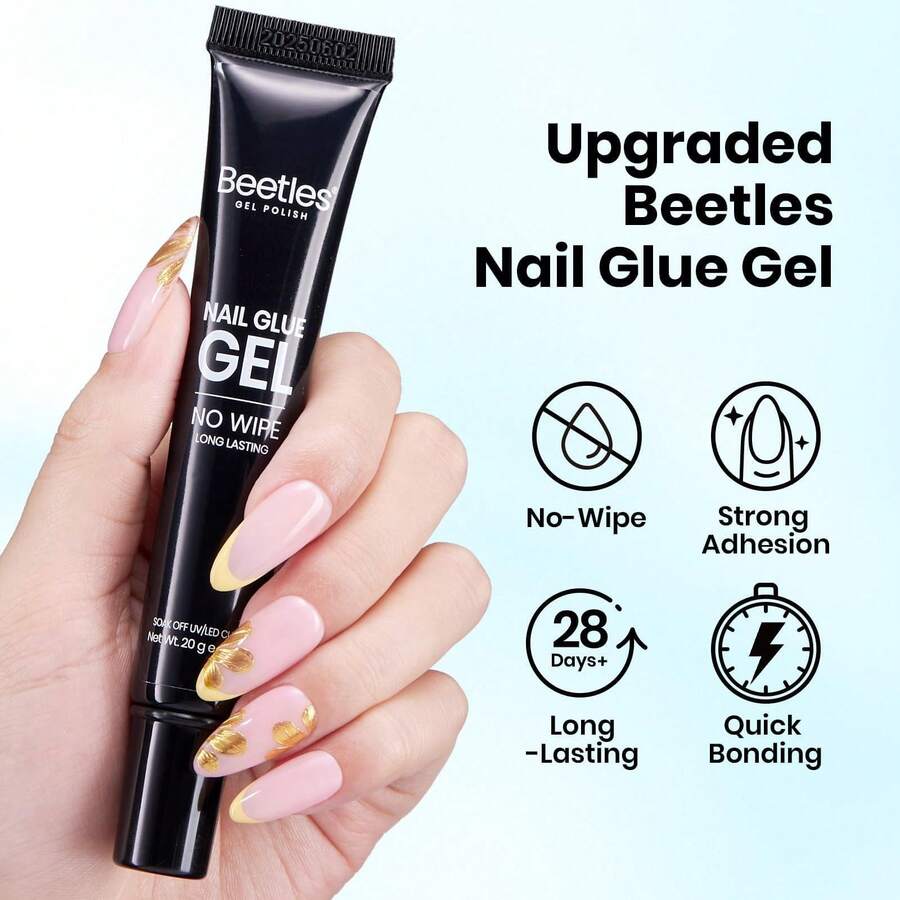20G No Wipe Nail Glue Gel Beetles, Hands-Free Solid Nail Glue, UV LED Soak Off, Long Lasting Strong Adhesive, For Press On Nails, Acrylic Extensions, Soft Nail Tips & 3D Nail Art, Beginner Daily Manicure Supplies - No Wipe Solid Nail Glue Gel - 查看 1
