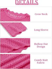 Girls Crochet Long Sleeve Swimsuit Cover Up Kids Fashion Hollow Out Swimwear Beach Dress 5-14 Years - Hồng - Xem 1