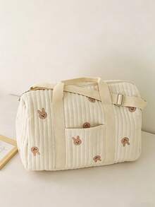 Borsa da viaggio stile coreano nuova ricamata, borsa multifunzionale per lo stoccaggio, borsa da viaggio con manico grande e capienza ampia per brevi viaggi, borsa fasciatoio leggera, pratica borsa per ospedale maternità, organizer da viaggio, regalo per la festa della mamma - Grigio - Visualizzare 8